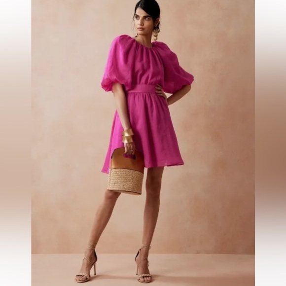 Banana Republic Ramie Open-Back Dress in Dark Magenta- XS - Picture 1 of 7